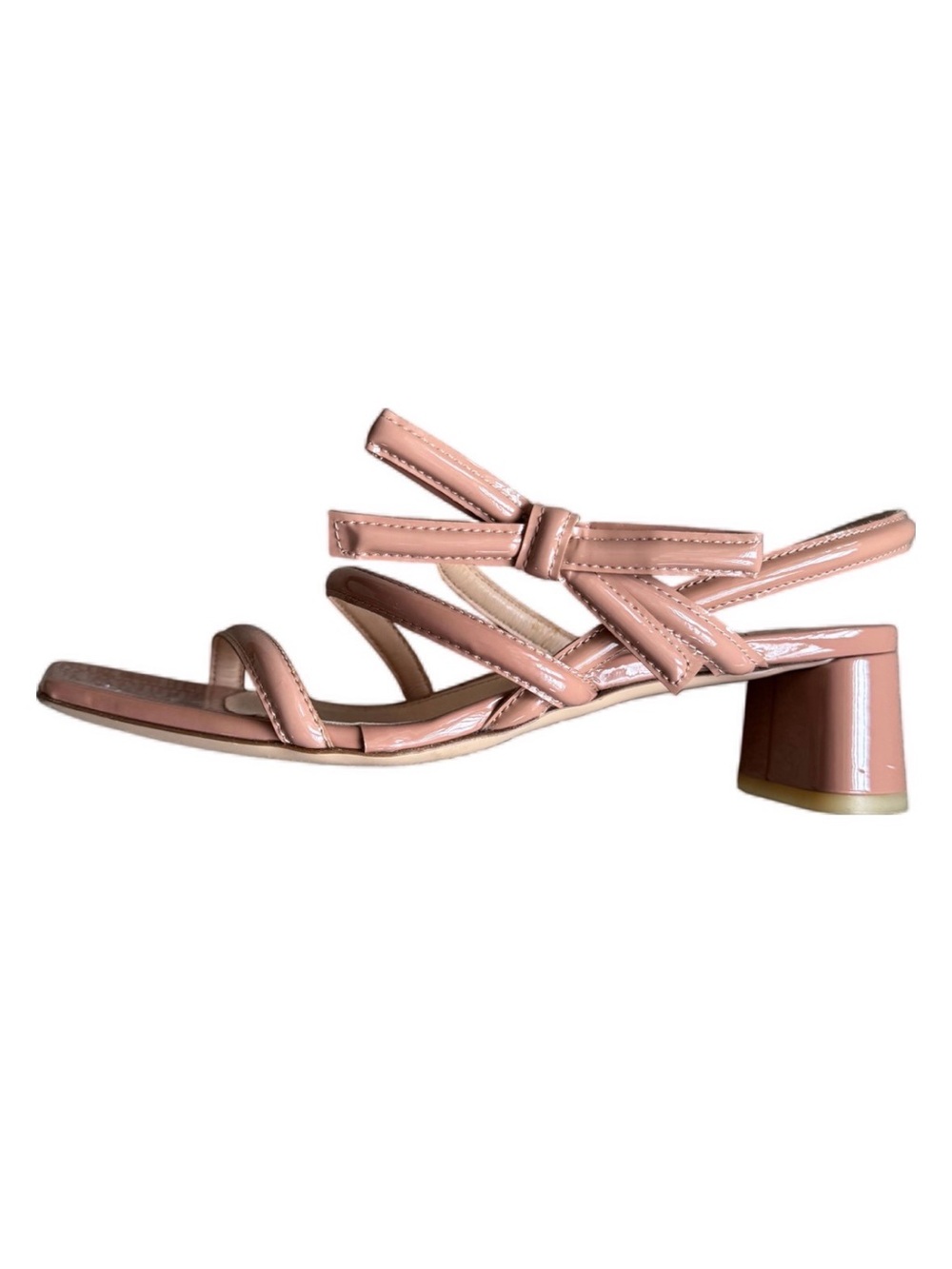 AGL Pink-Tan Patent Leather Strappy Sandals with Bow Detail